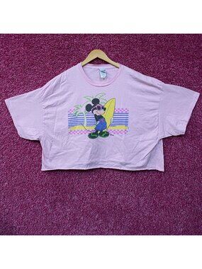 Junk Food Clothing Mickey Mouse Surf Flea Market Pink Crop T-Shirt XL